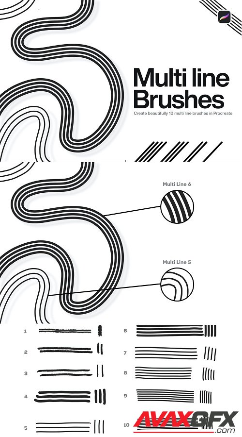 10 Multi Line Brushes Procreate