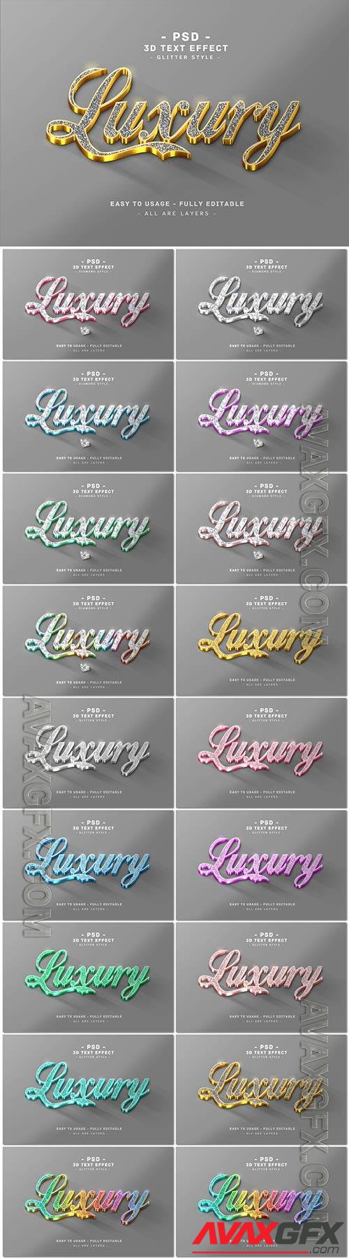 Diamond text effect 3d rose style premium psd