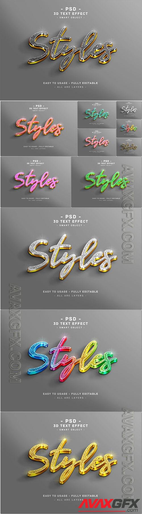 Glitter text effect 3d black golden style premium psd