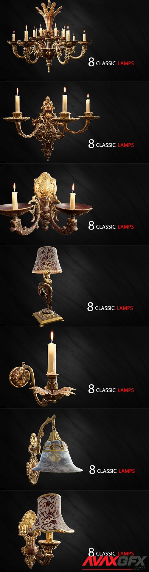 Cgtrader - 8 Classic Lamps Unreal 4 - UE4 Unreal Engine lamp Low-poly 3D model