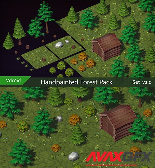 Handpainted Forest Pack v2 Low-poly 3D model