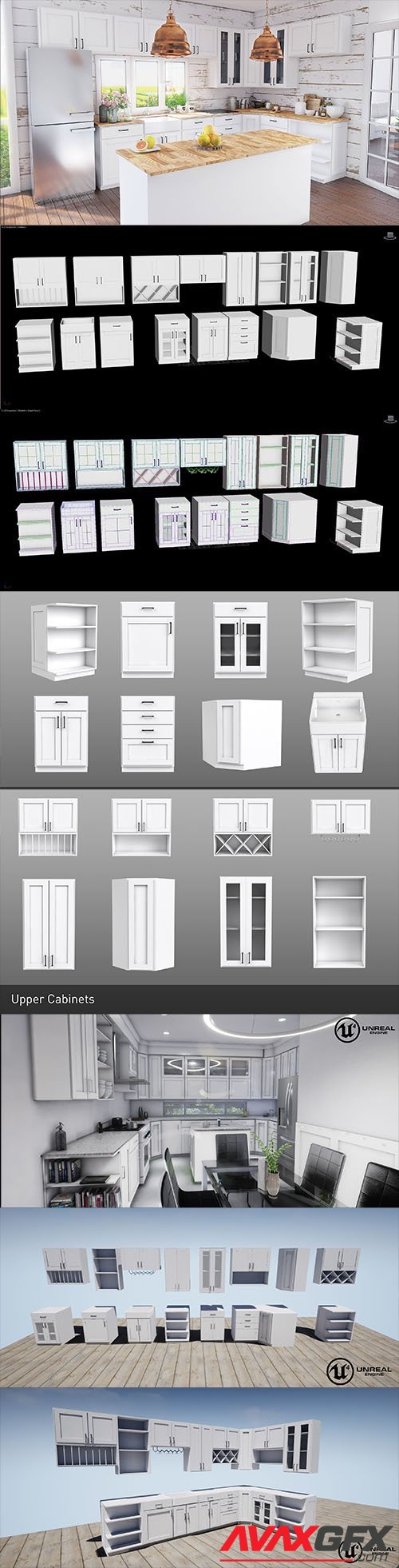 Cgtrader -  Vray and UE4 Shake Style Cabinets - 16 modular models Low-poly 3D model