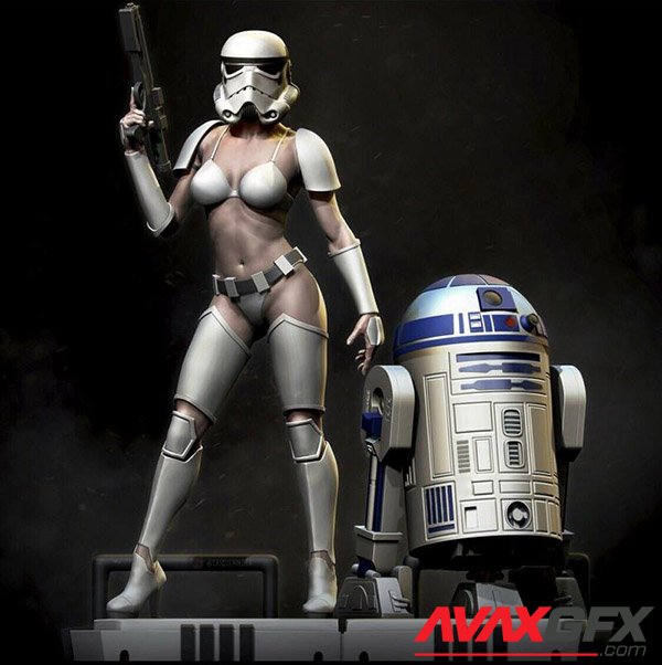 Female Stormtrooper and R2D2 3D Print