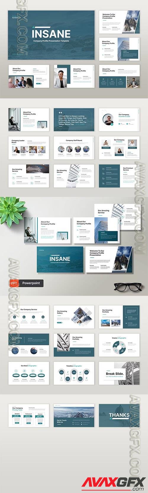 Insane Company Profile Powerpoint, Keynote and Google Slides Template