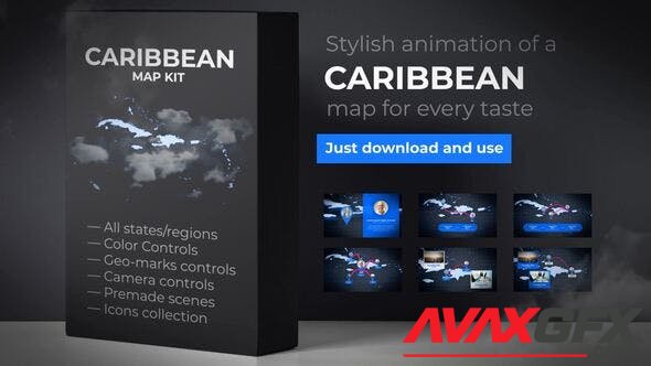 Videohive - Map of Caribbean Islands with Countries - Caribbean Islands Map Kit 24374539