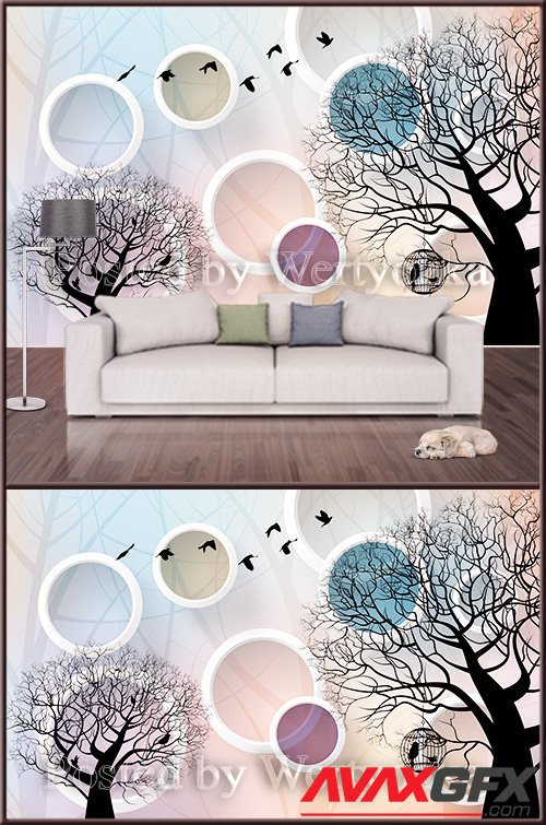 3D psd background wall trees and circles