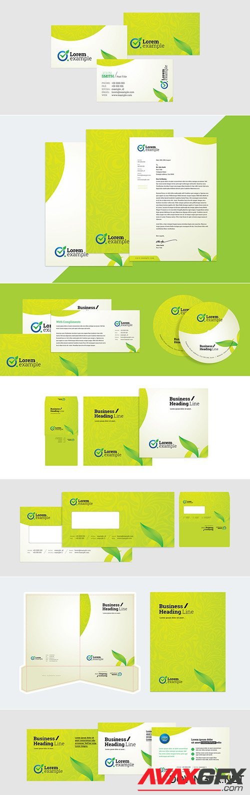 Green Corporate Identity Stationery with Green Floral Design Layout 270657007 AIT
