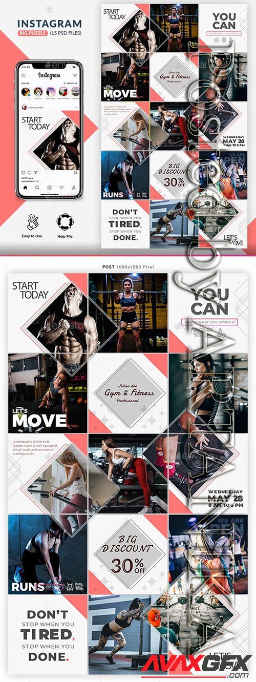 GraphicRiver - Fitness GYM Instagram Puzzle Templates 23953564