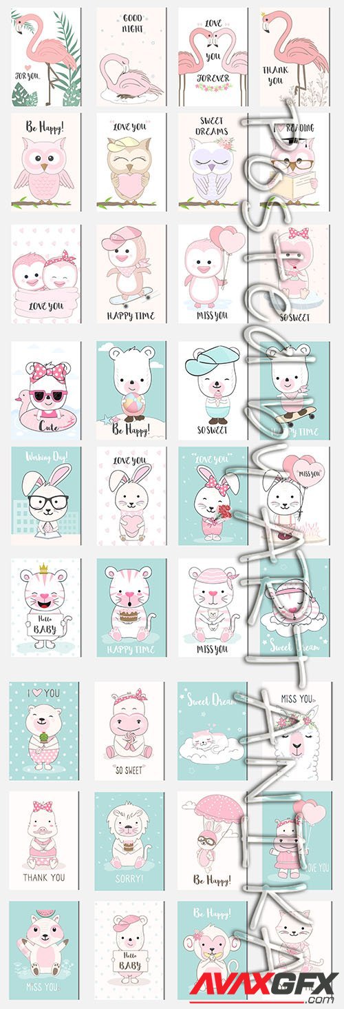 Cute Baby Animal Cartoon Card pack