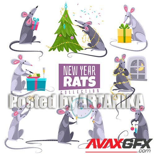 Rat Animal Symbol of New Year Characters Vector Set