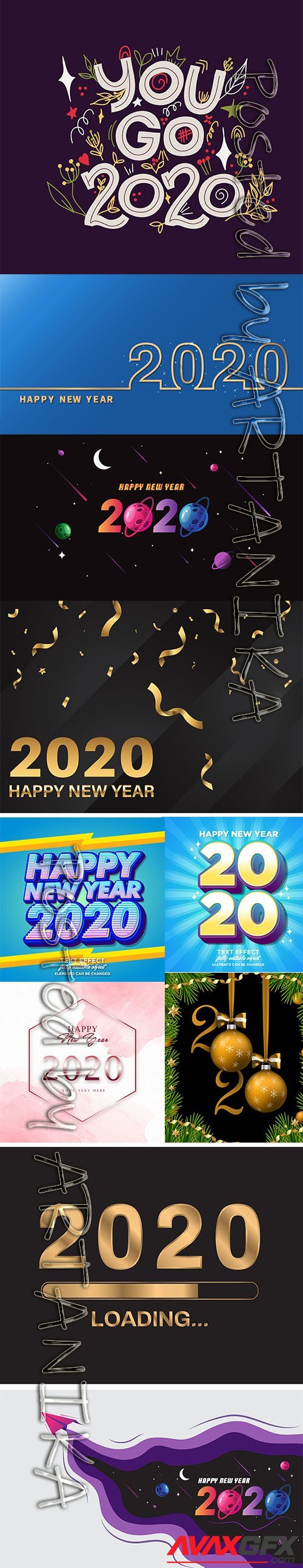 Merry Christmas and New Year 2020 Vector Illustrations Pack Set 11