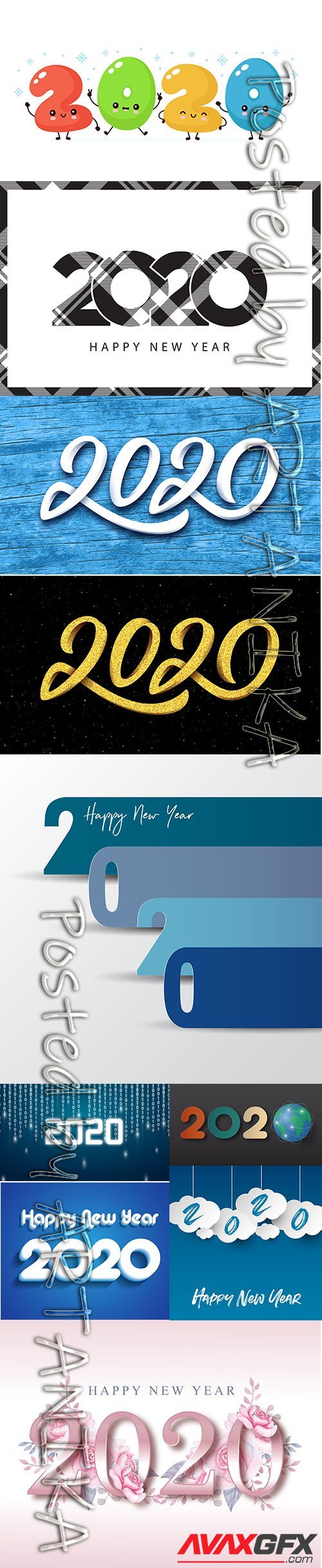 Merry Christmas and New Year 2020 Vector Illustrations Pack Set 12