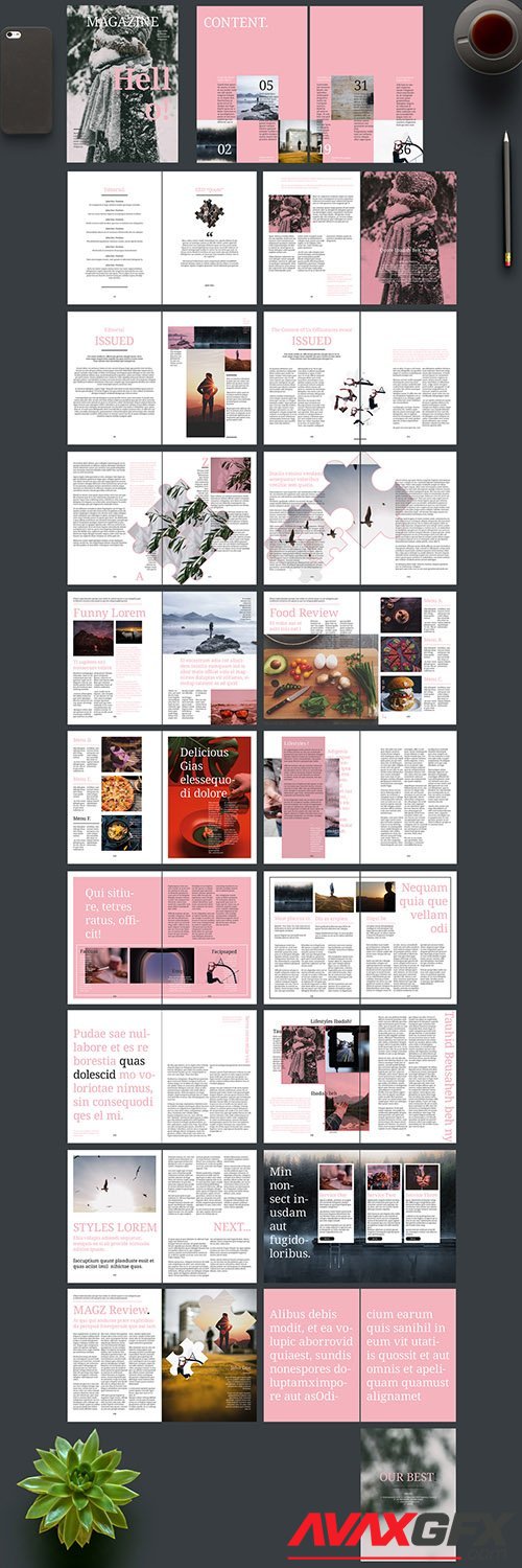 Magazine Layout with Pink Accents 242172431