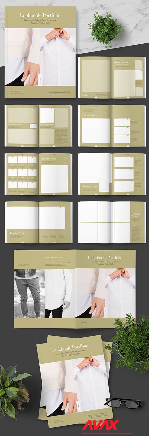 Lookbook Photo Portfolio Layout with Gold Accents 242748176