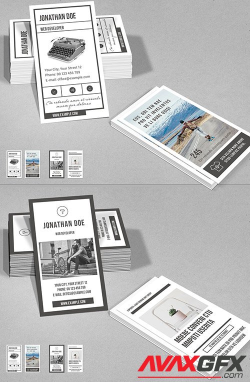 Vertical Business Card Layout in Gray and White