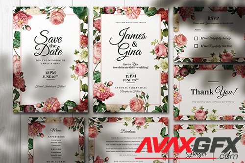 Elegant Wedding Invitations With Flowers PSD