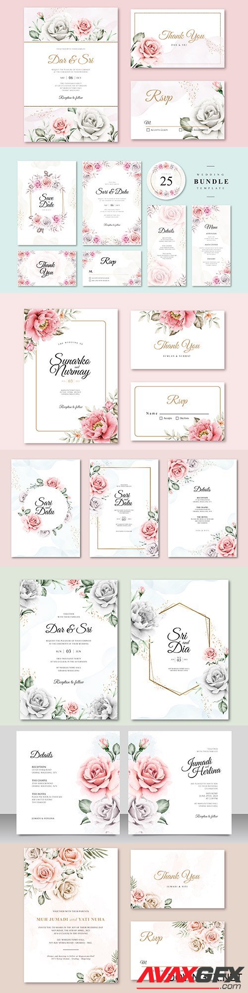 Wedding invitations floral elegant decorative template 6
