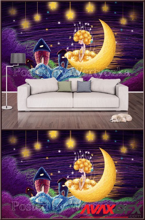 3D psd background wall fantasy starry moon