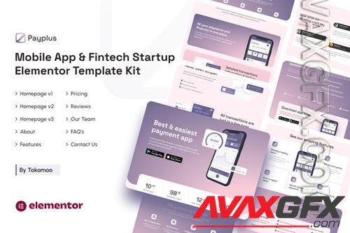 TF Payplus Mobile App & Fintech Startup Elementor Template Kit 37135087