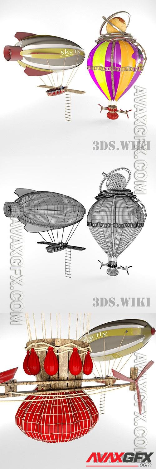 Thermal airship and hot air balloon 3D Model