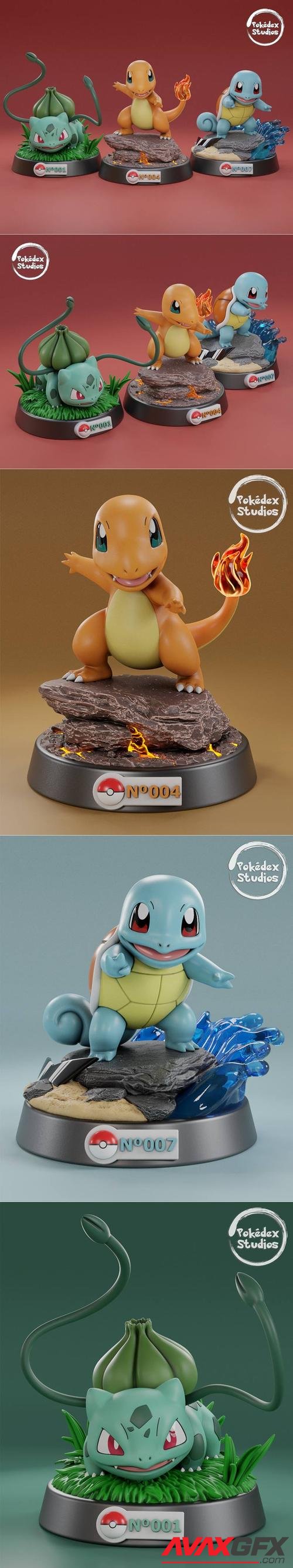 Pokedex Studios - Welcome Pack - Bulbasaur, Charmander, Squirtle – 3D Print