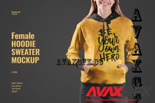 Female Hoodie Sweater Mockup - 7260858