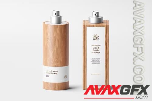 Cosmetic Wood Bottles Mockup