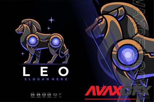 Modern Mecha Robotic Zodiac Leo Logo Design