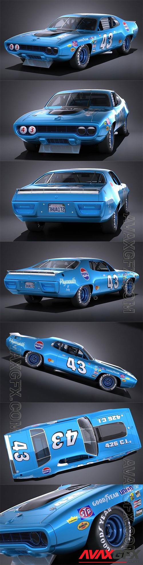 Plymouth Roadrunner NASCAR Richard Petty 1971 3D Model