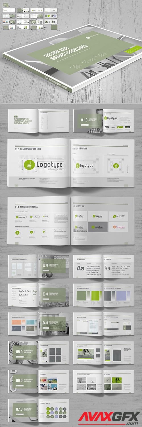 Brand Manual Layout with Pale Green Accents 243531204