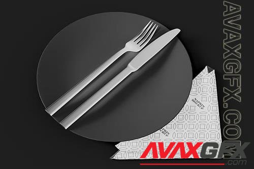 Napkin, Plate with Cutlery Mockup