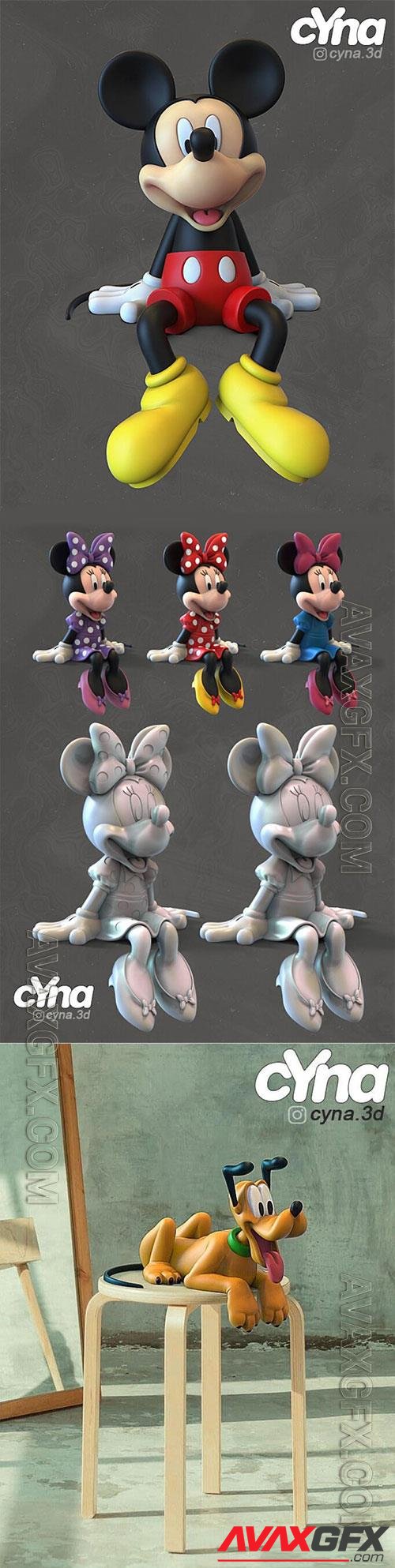 Mickey, Minnie and Pluto 3D Print Model