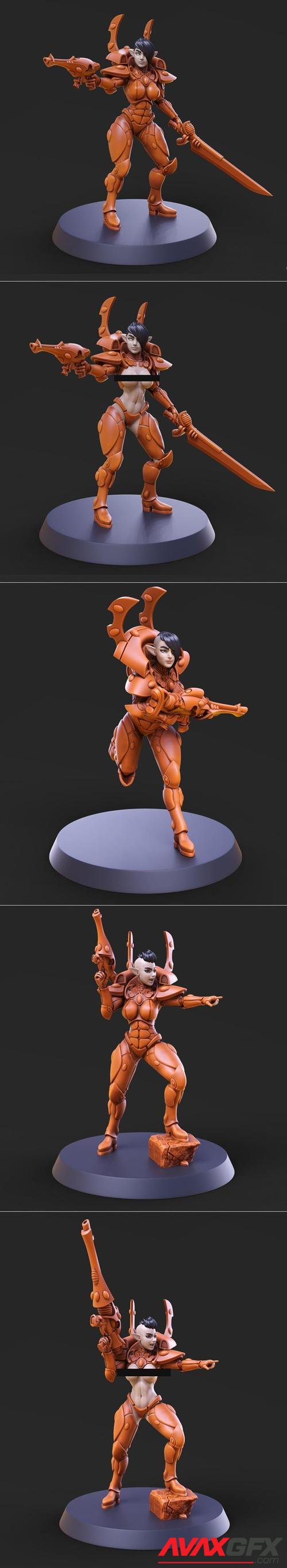 Space Elf Female Soldier Pose 1-3 – 3D Print