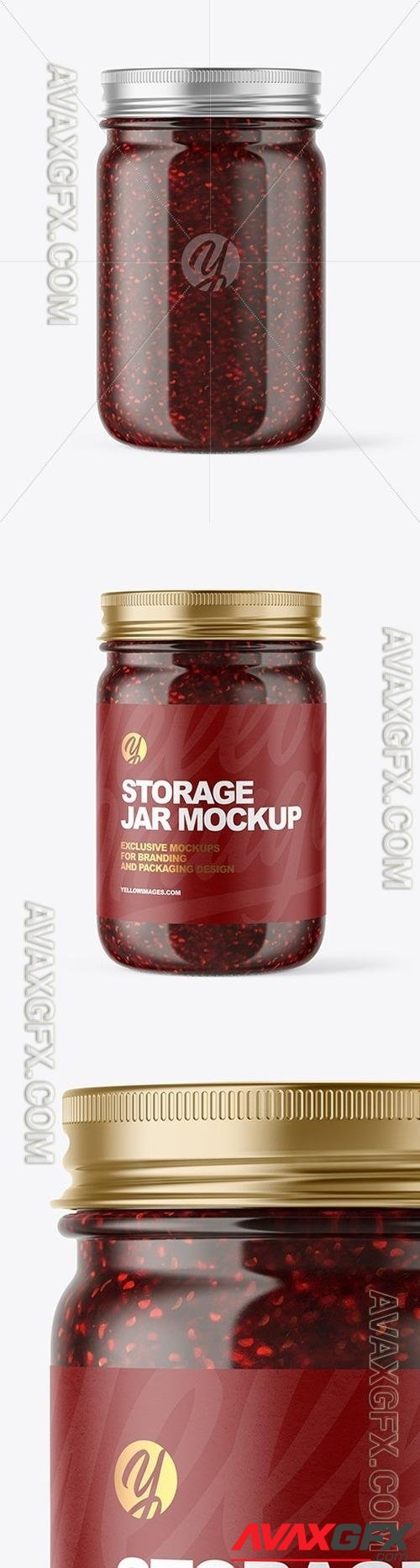 Clear Glass Jar with Raspberry Jam Mockup 51042 TIF
