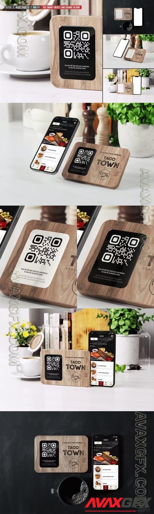 QR Code Menu Sign With Smartphone Screen Mockup