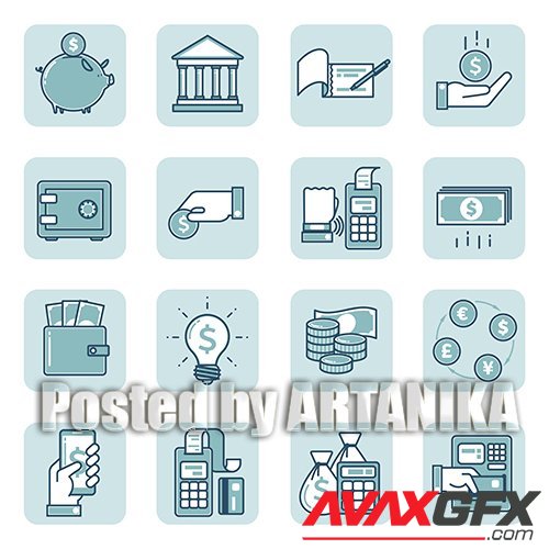 Set of Linear Vector Icons Finance and Banking