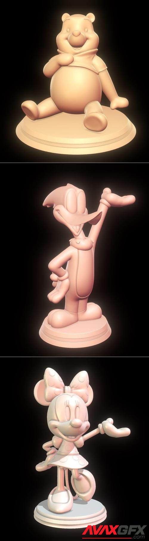 Winnie-the-Pooh and Woody Woodpecker and Minnie Mouse – 3D Print