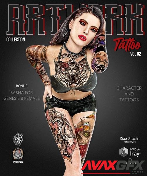 Artwork Tattoo Collection Vol 02 and Sasha for Genesis 8 Female