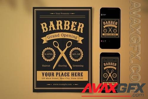 Grand Opening Barbershop Flyer Set