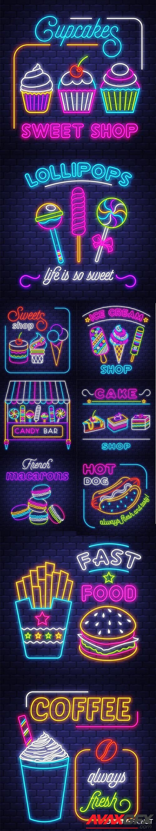 Sweets neon sign vector