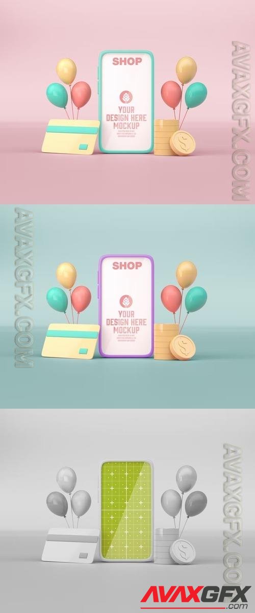 3D Online Shopping witth Mobile Mockup
