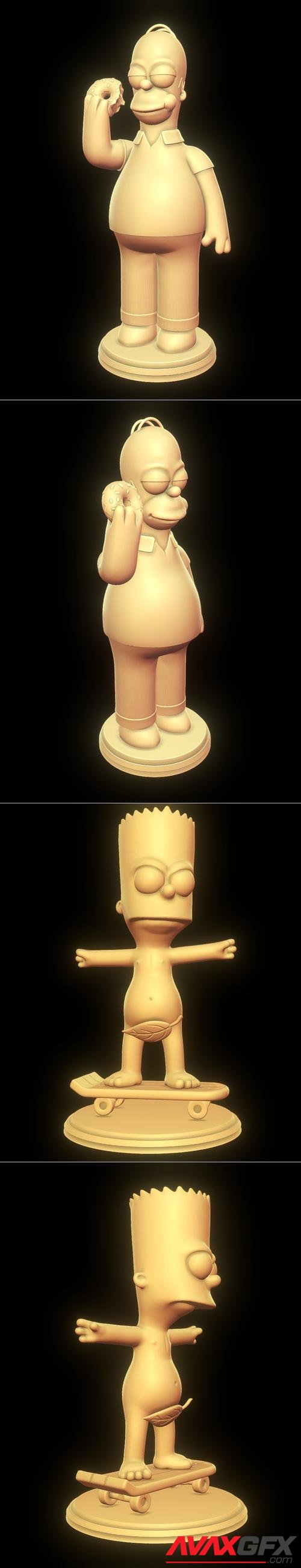 Homer Simpson Eating Donut and Bart Simpson Skating Naked – 3D Print