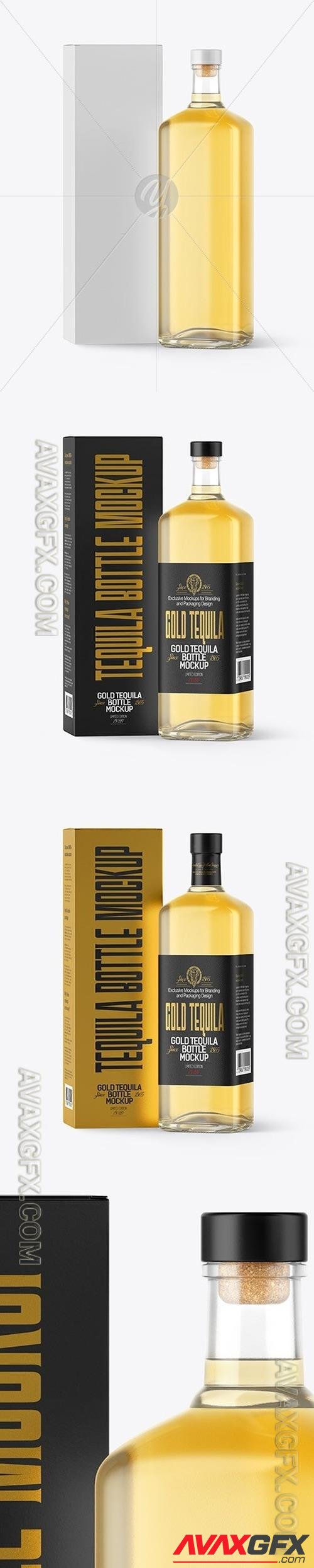 Golden Tequila Bottle with Box Mockup 53587 TIF