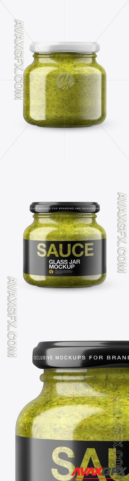 Glass Pesto Sauce Jar in Shrink Sleeve Mockup 50328 TIF