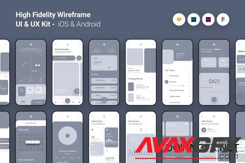 High Fidelity Wireframe UI UX Kit iOS Android App