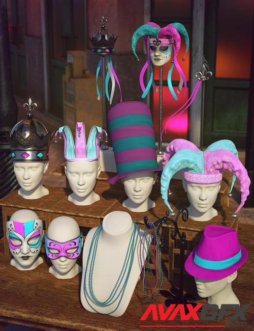 Fun Mardi Gras Mix and Match Accessories for Genesis 8 and 8.1 Bundle