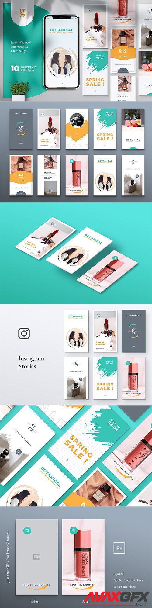 COLINGETHON Beauty & Cosmetic Instagram Stories, Pinterest Template, Puzzle Post