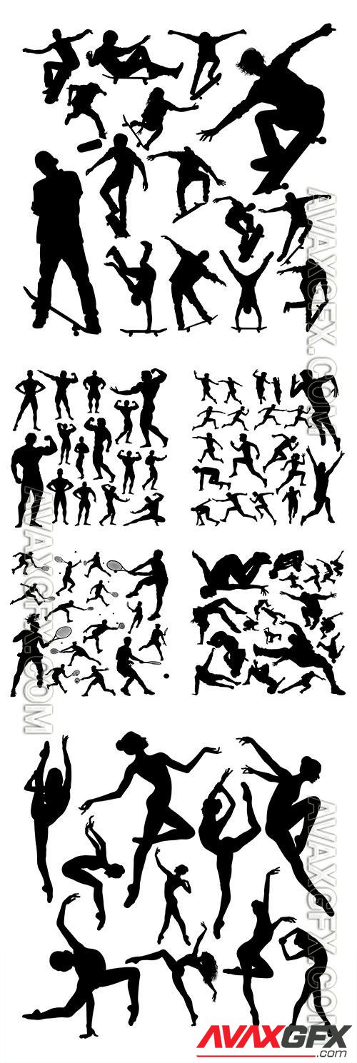 Silhouettes of people doing sports in vector