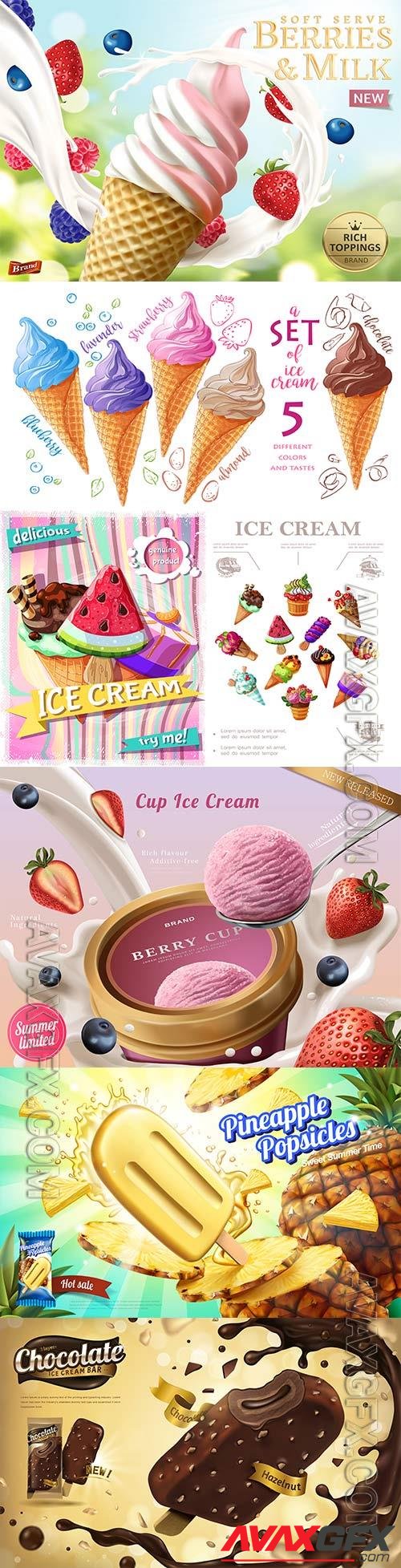 Ice cream promotional posters in vector