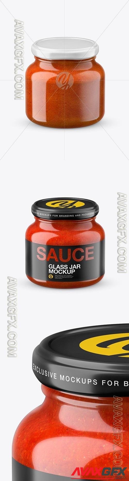 Glass Red Hot Sauce Jar in Shrink Sleeve Mockup 48469 TIF